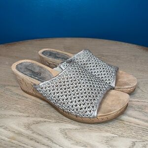 BareTraps Flossey Silver Woven Cork Wedge Sandal Comfort Slip On Women’s Size 10
